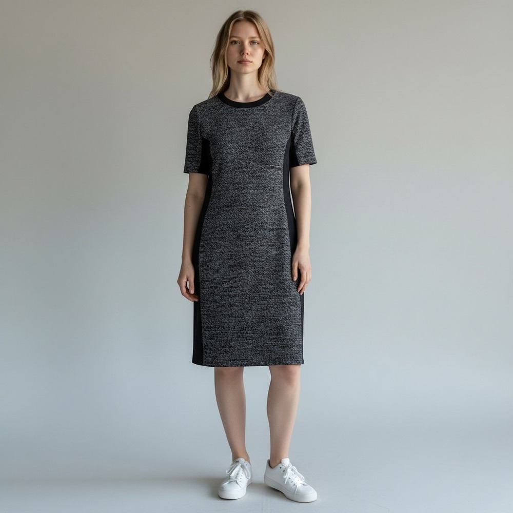 Halogen Womens Black White Marled Colorblock Sheath Dress 8P Petite